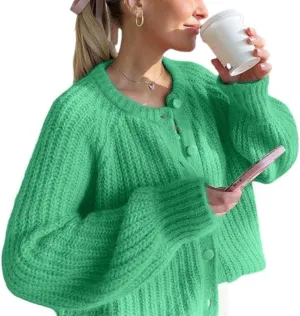 Chunky Cardigan Sweaters for Women Trendy Button Up Sweaters Casual Soft Cropped Knit Cardigans Loose
