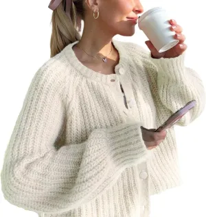 Chunky Cardigan Sweaters for Women Trendy Button Up Sweaters Casual Soft Cropped Knit Cardigans Loose