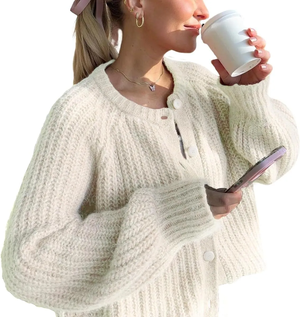 Chunky Cardigan Sweaters for Women Trendy Button Up Sweaters Casual Soft Cropped Knit Cardigans Loose