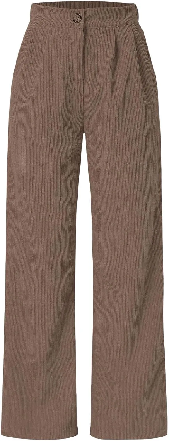 Corduroy Pants Women Casual High Waisted Straight Leg Loose Fit Trousers Fall Trendy Baggy Comfort Pants with Pockets