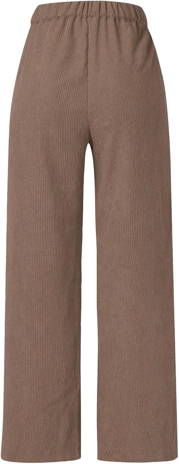 Corduroy Pants Women Casual High Waisted Straight Leg Loose Fit Trousers Fall Trendy Baggy Comfort Pants with Pockets