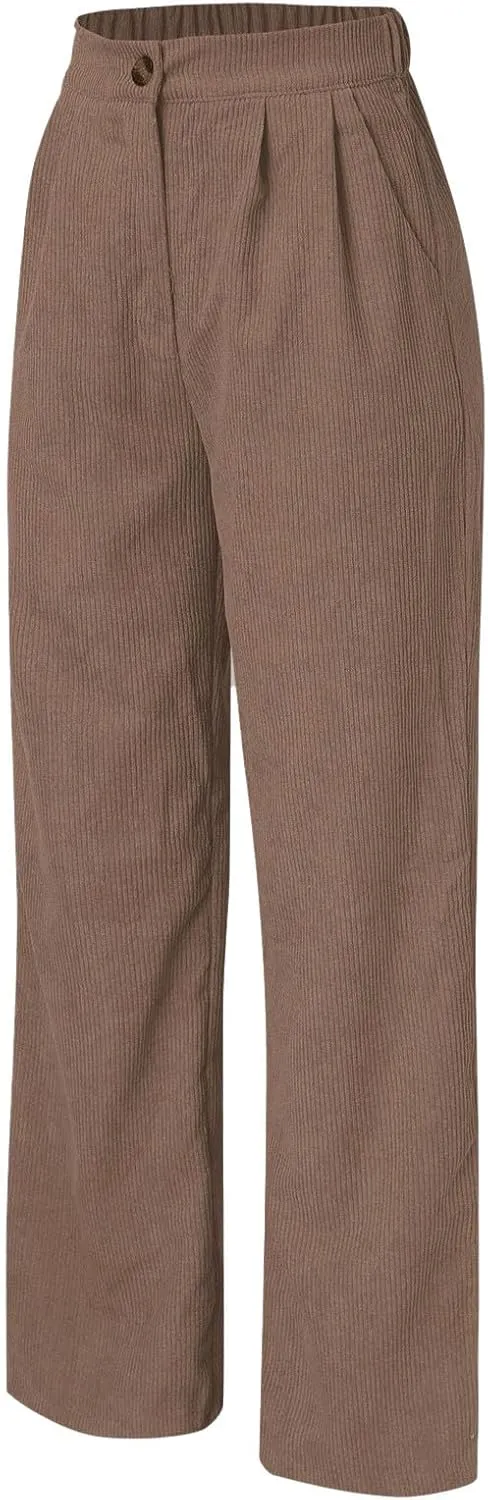 Corduroy Pants Women Casual High Waisted Straight Leg Loose Fit Trousers Fall Trendy Baggy Comfort Pants with Pockets