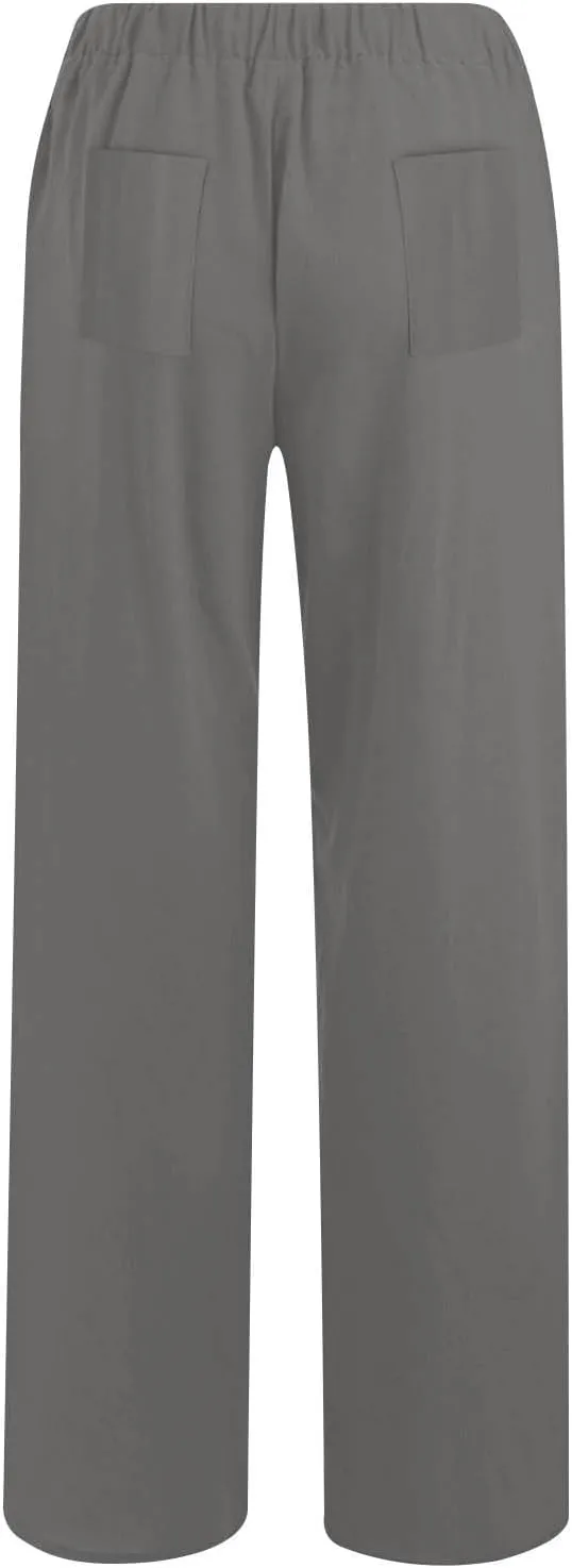 Cotton Linen Pants for Women Summer Drawstring High Waisted Palazzo Pant Casual Wide Leg Yoga Trouser with Pockets