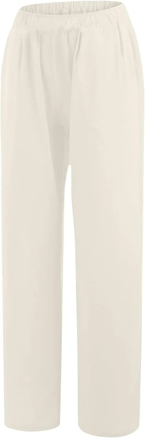 Cotton Linen Pants for Women Summer Drawstring High Waisted Palazzo Pant Casual Wide Leg Yoga Trouser with Pockets