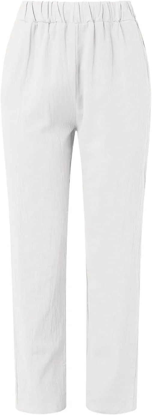 Cotton Linen Pants Women Side Button Straight Leg Pants Casual Comfort Fashion Comfy 2025 Summer Trousers with Pocket