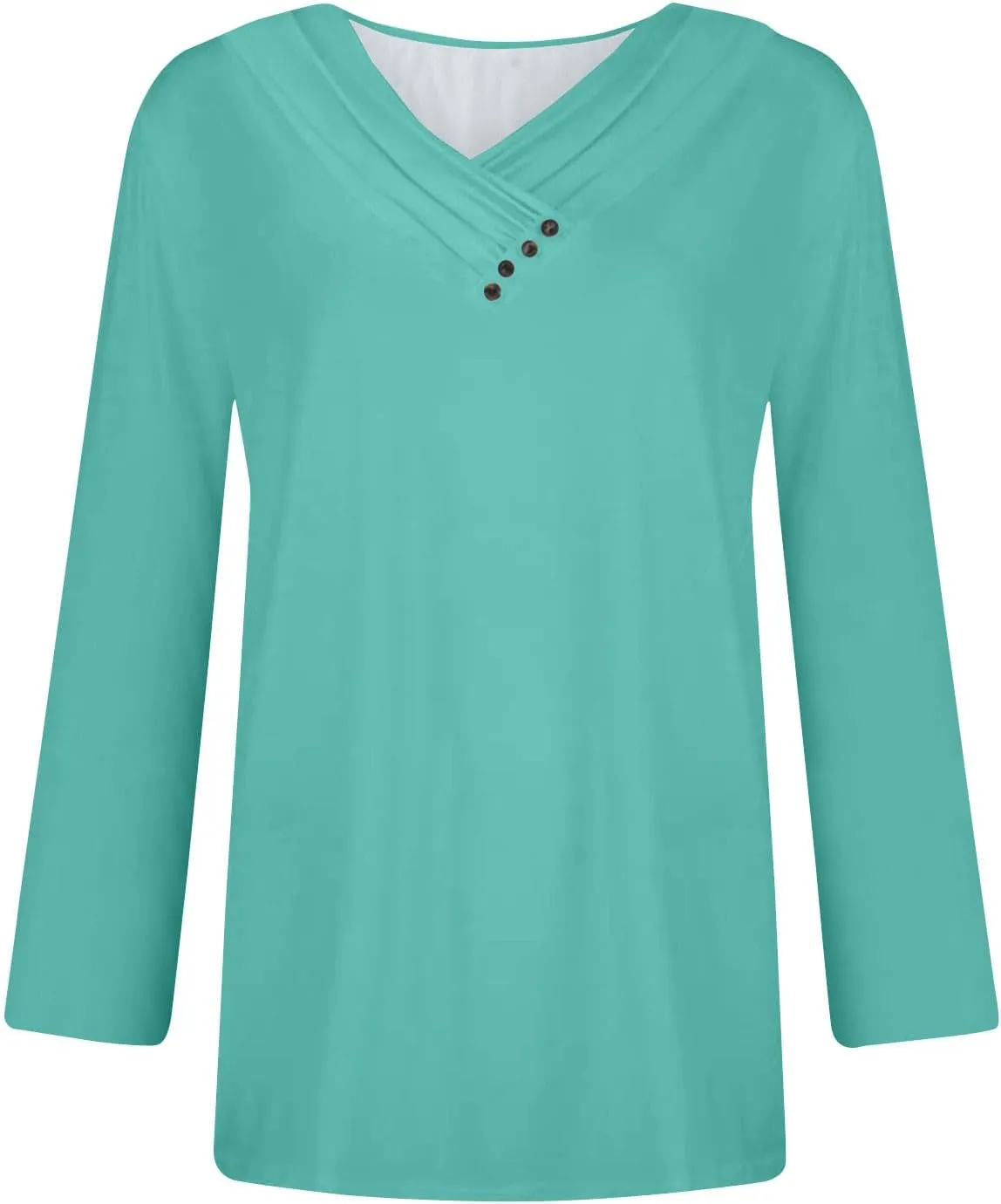 Cute Tops for Women Chest Panel Ruched Long Sleeve Sweatshirts Solid Color Button V Neck T Shirt Loose Fit Outfits
