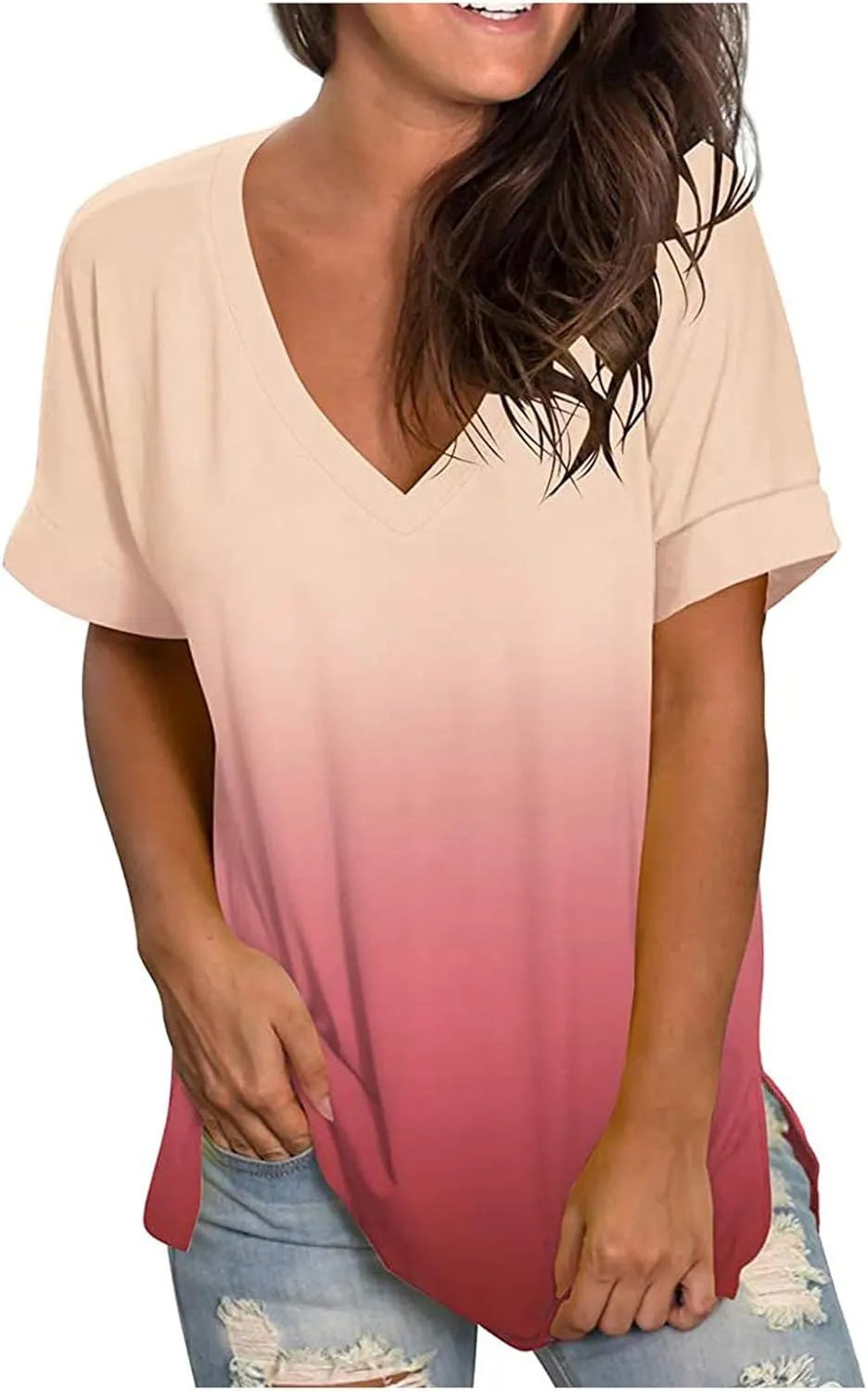 DASAYO Womens Tops 2023 Summer Casual T-Shirt Plus Size Fashion Short Sleeve Shirts Blouse Going Out Tunic Ladies Outfits