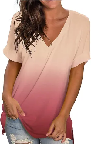 DASAYO Womens Tops 2023 Summer Casual T-Shirt Plus Size Fashion Short Sleeve Shirts Blouse Going Out Tunic Ladies Outfits