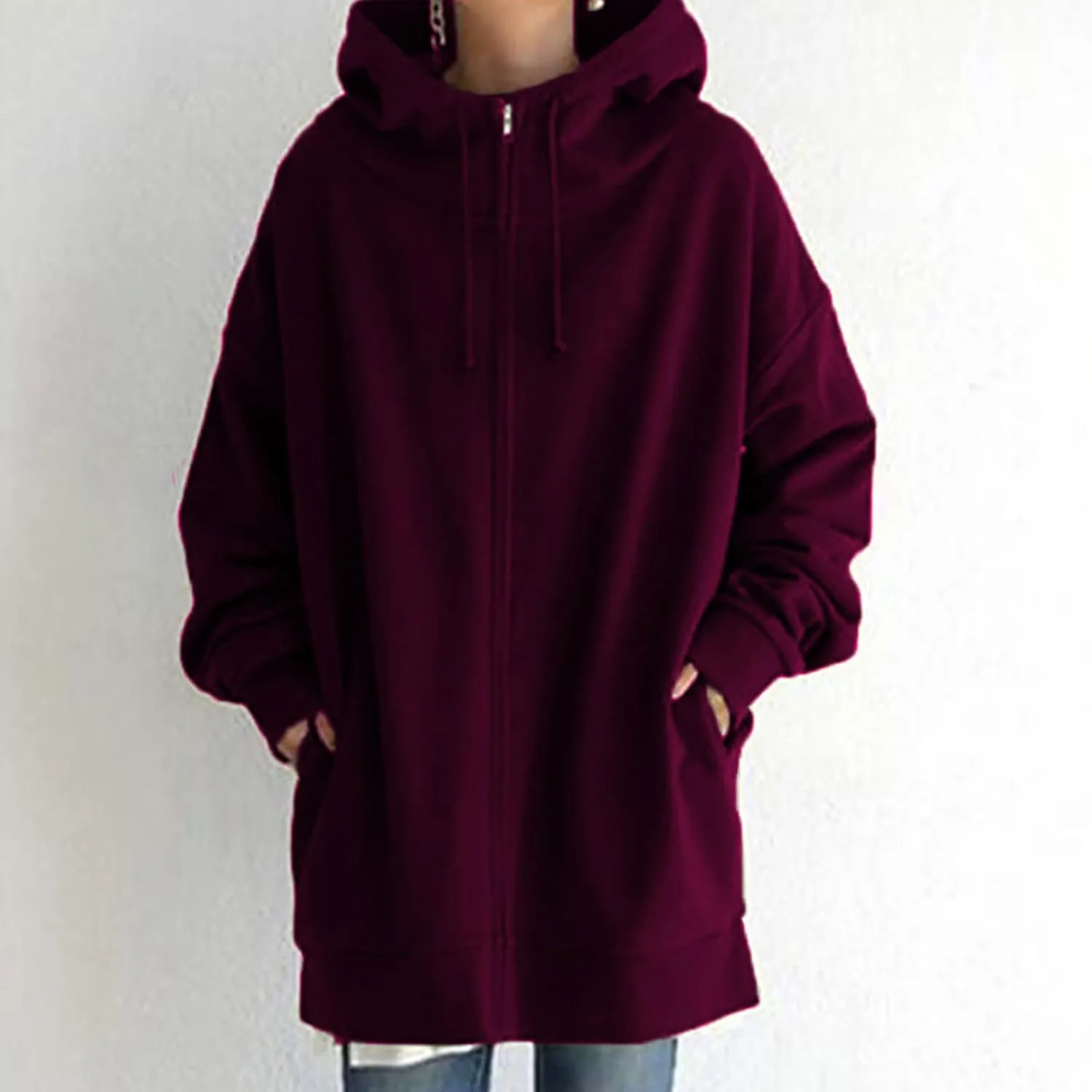 DASAYO Women's Zipper Casual Pullover Hooded Autumn Winter Long Sleeves Sweatshirts Preppy Fashion Drawstring Hoodies Shirts