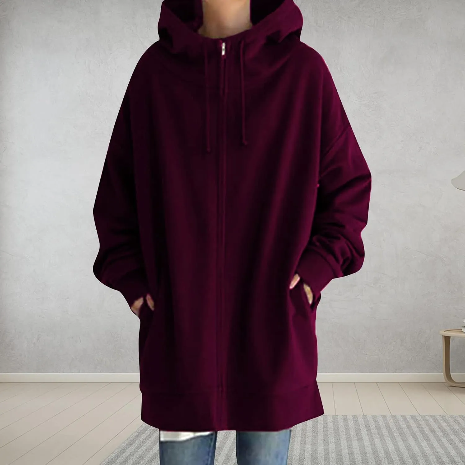 DASAYO Women's Zipper Casual Pullover Hooded Autumn Winter Long Sleeves Sweatshirts Preppy Fashion Drawstring Hoodies Shirts