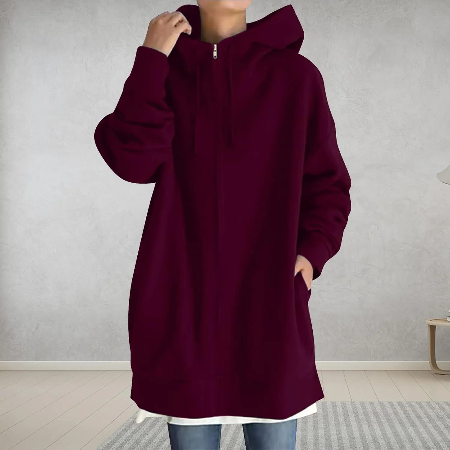 DASAYO Women's Zipper Casual Pullover Hooded Autumn Winter Long Sleeves Sweatshirts Preppy Fashion Drawstring Hoodies Shirts
