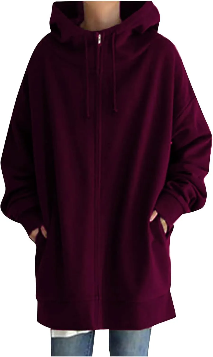 DASAYO Women's Zipper Casual Pullover Hooded Autumn Winter Long Sleeves Sweatshirts Preppy Fashion Drawstring Hoodies Shirts