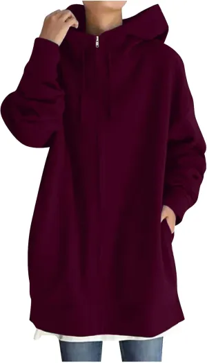 DASAYO Women's Zipper Casual Pullover Hooded Autumn Winter Long Sleeves Sweatshirts Preppy Fashion Drawstring Hoodies Shirts