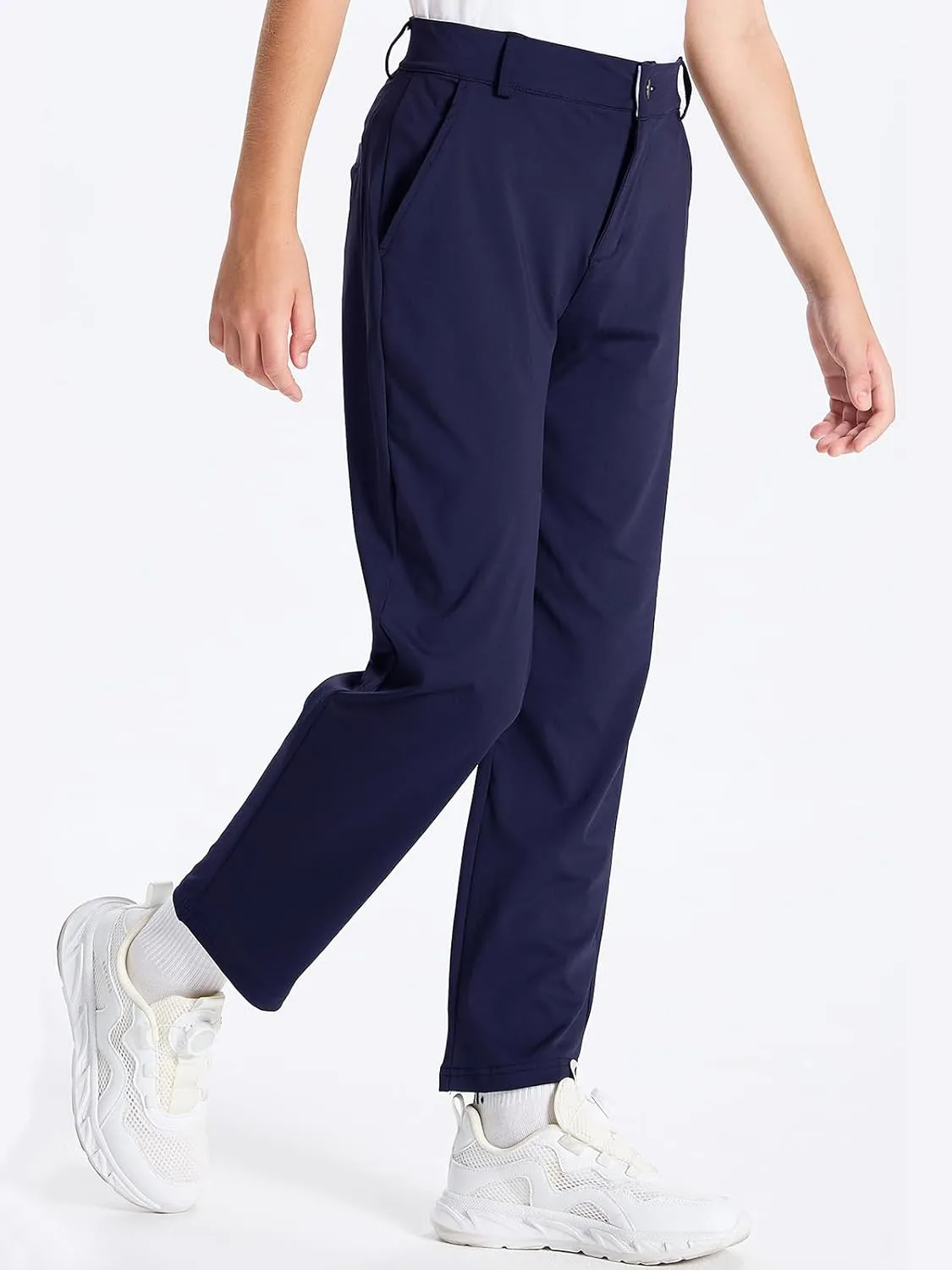 DEVOROPA Youth Boys Golf Pants Stretch Flat Front Dress Athletic Casual Pants School Uniform Chino Twill Pants Pockets