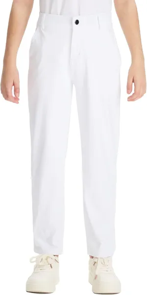 DEVOROPA Youth Boys Golf Pants Stretch Flat Front Dress Athletic Casual Pants School Uniform Chino Twill Pants Pockets