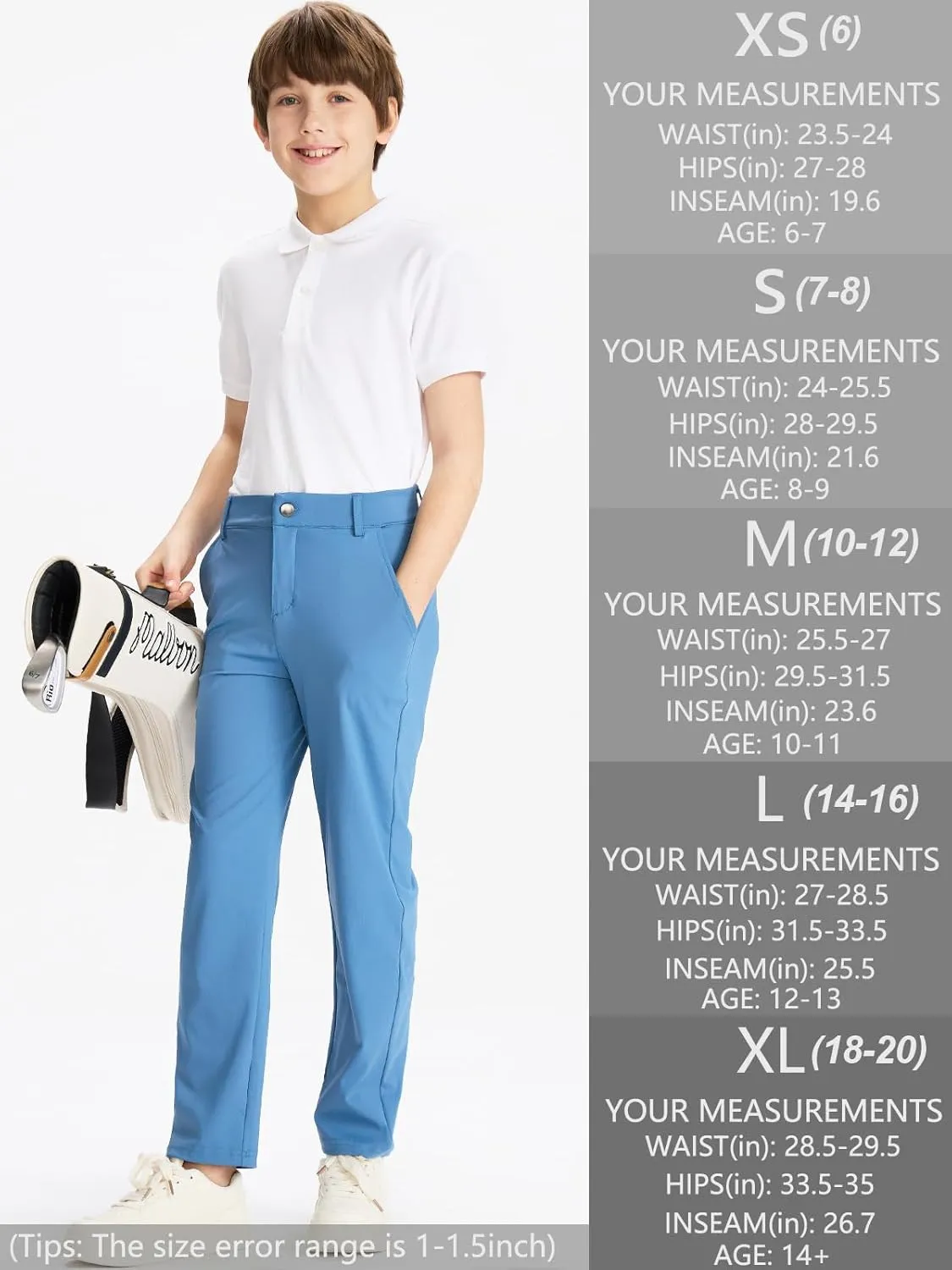 DEVOROPA Youth Boys Golf Pants Stretch Flat Front Dress Athletic Casual Pants School Uniform Chino Twill Pants Pockets