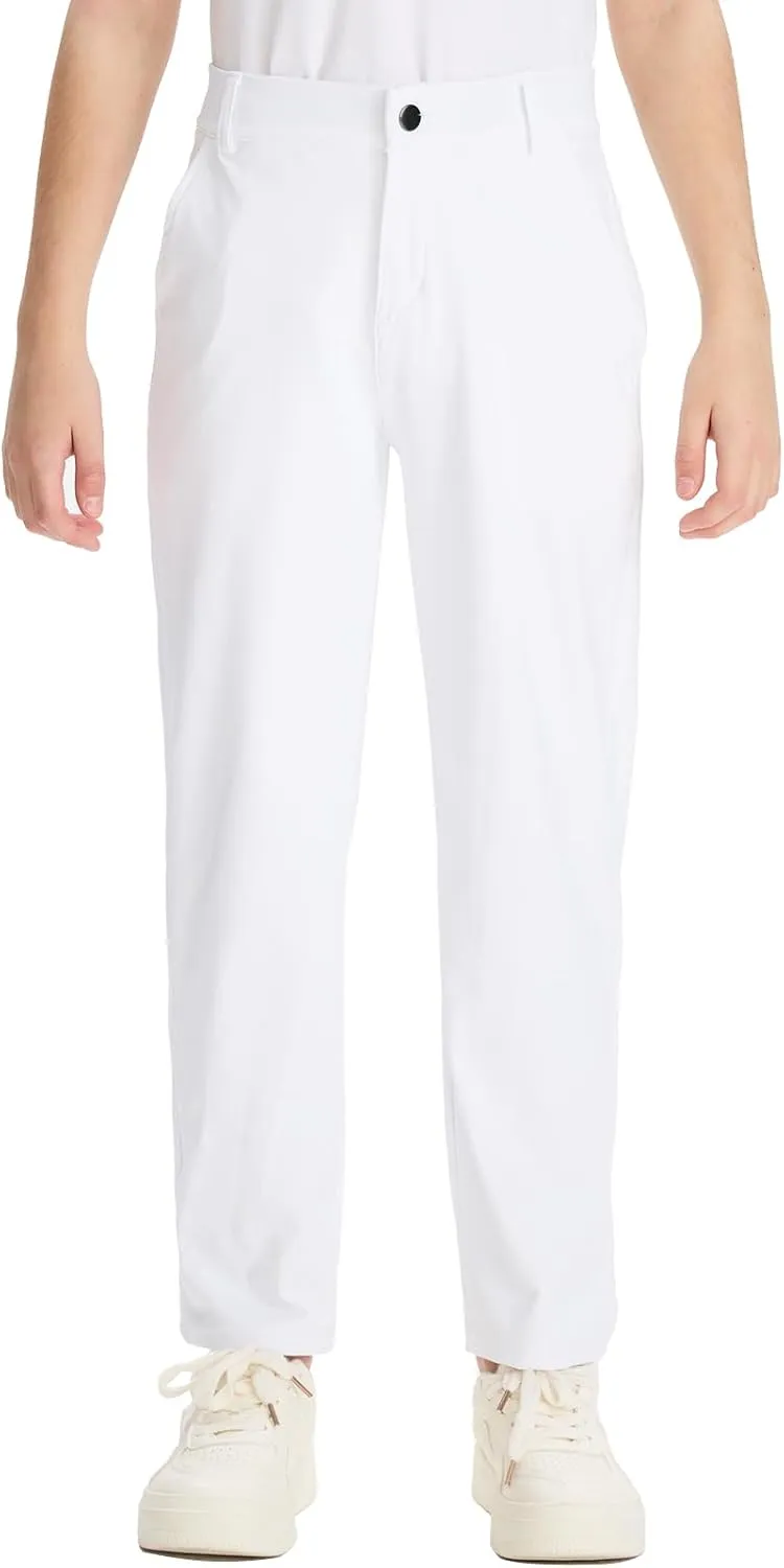 DEVOROPA Youth Boys Golf Pants Stretch Flat Front Dress Athletic Casual Pants School Uniform Chino Twill Pants Pockets