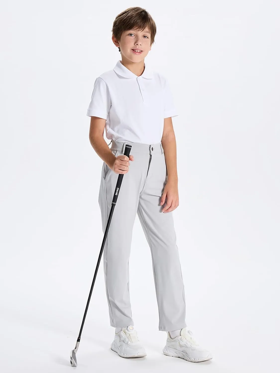 DEVOROPA Youth Boys Golf Pants Stretch Flat Front Dress Athletic Casual Pants School Uniform Chino Twill Pants Pockets