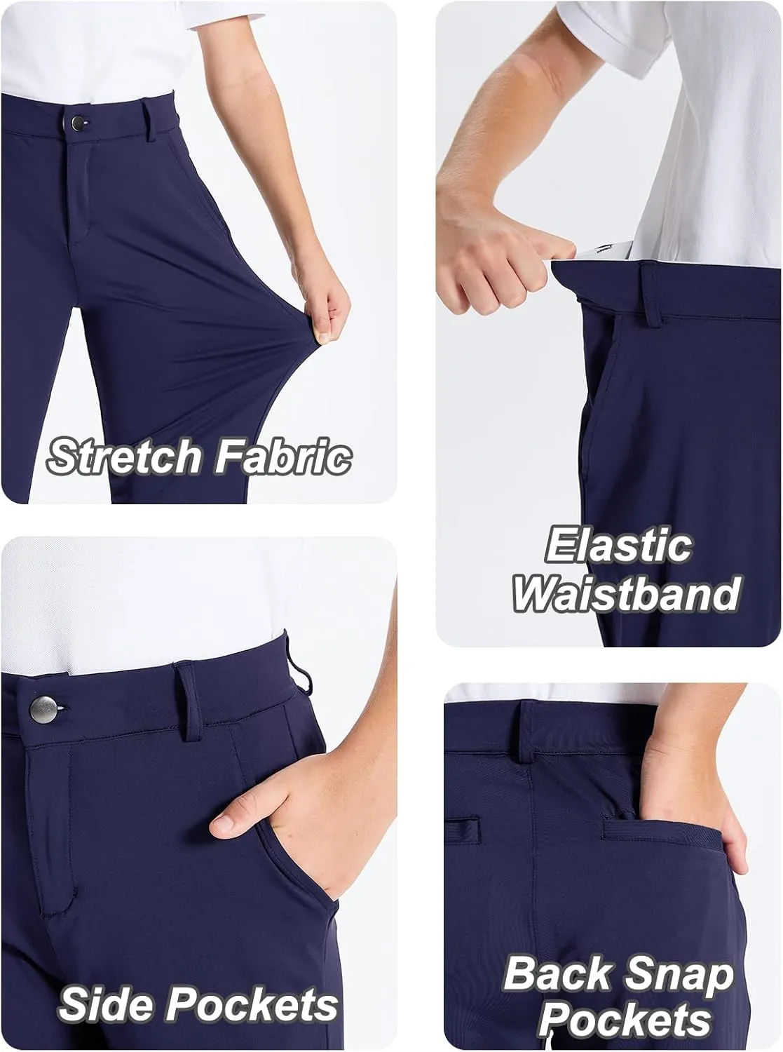 DEVOROPA Youth Boys Golf Pants Stretch Flat Front Dress Athletic Casual Pants School Uniform Chino Twill Pants Pockets