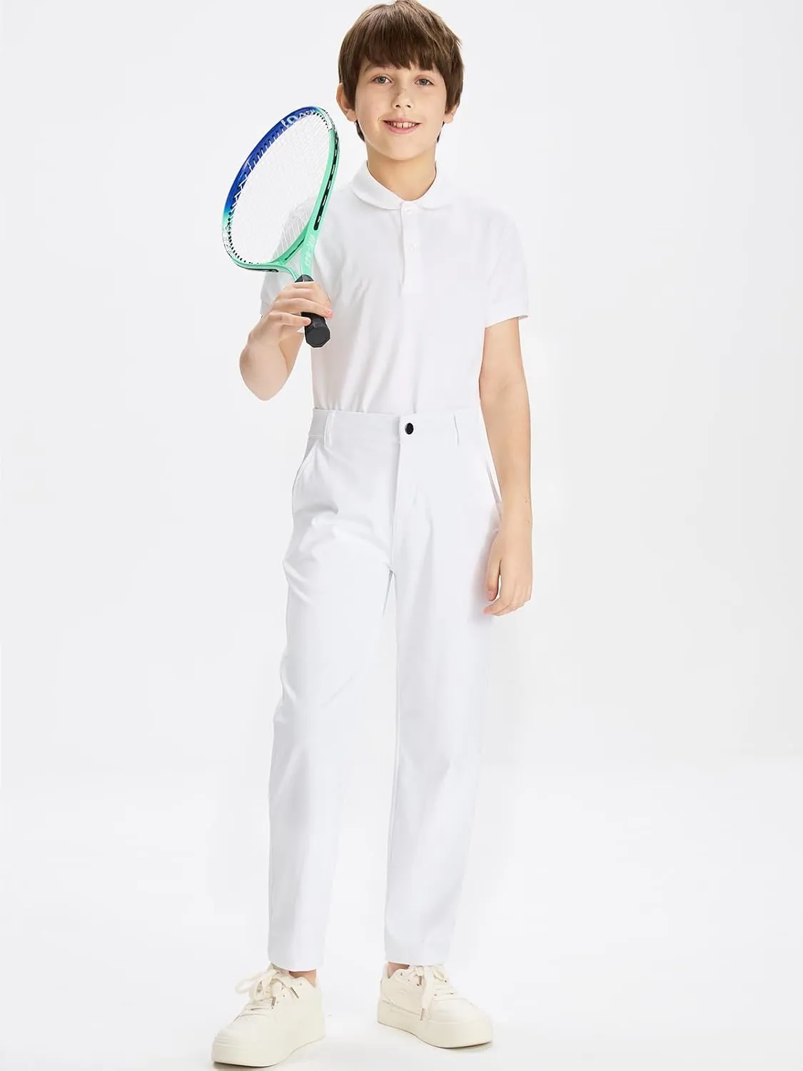 DEVOROPA Youth Boys Golf Pants Stretch Flat Front Dress Athletic Casual Pants School Uniform Chino Twill Pants Pockets