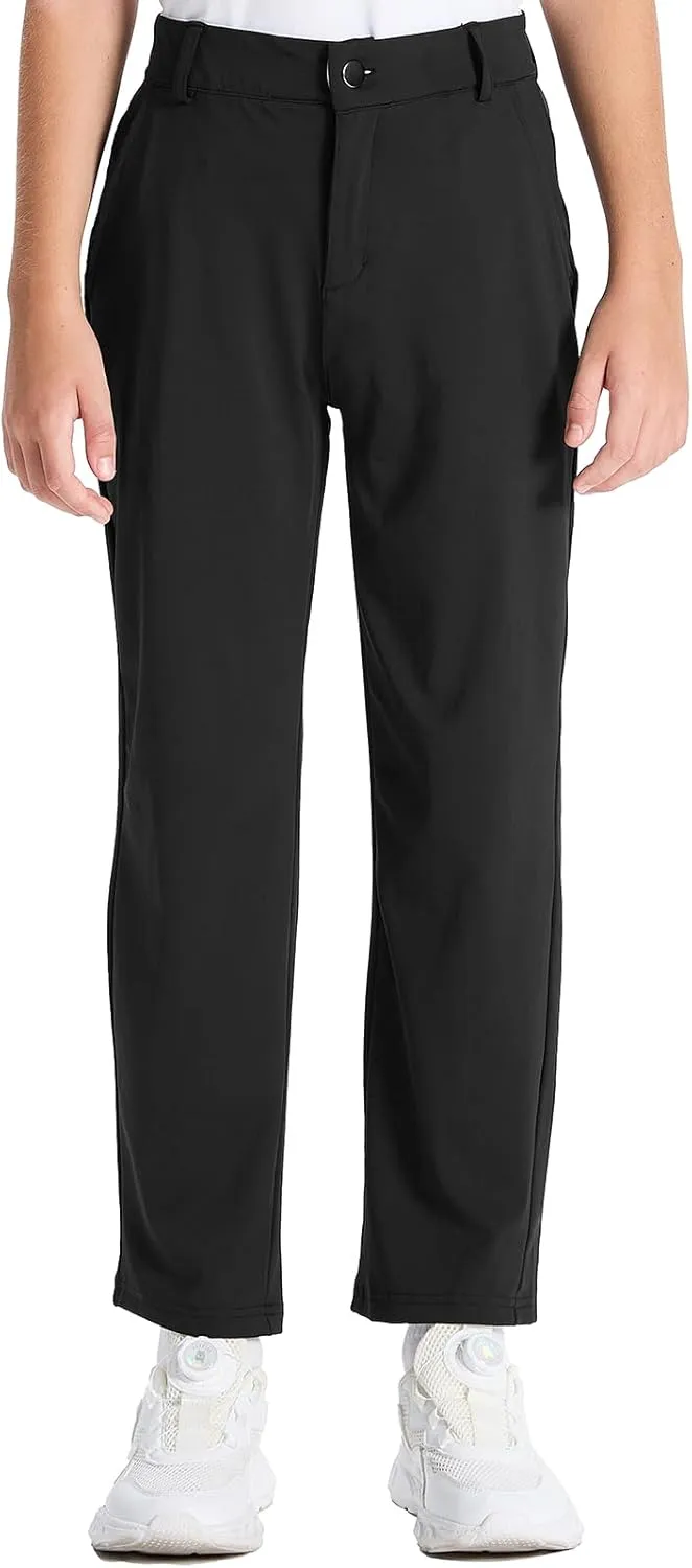 DEVOROPA Youth Boys Golf Pants Stretch Flat Front Dress Athletic Casual Pants School Uniform Chino Twill Pants Pockets