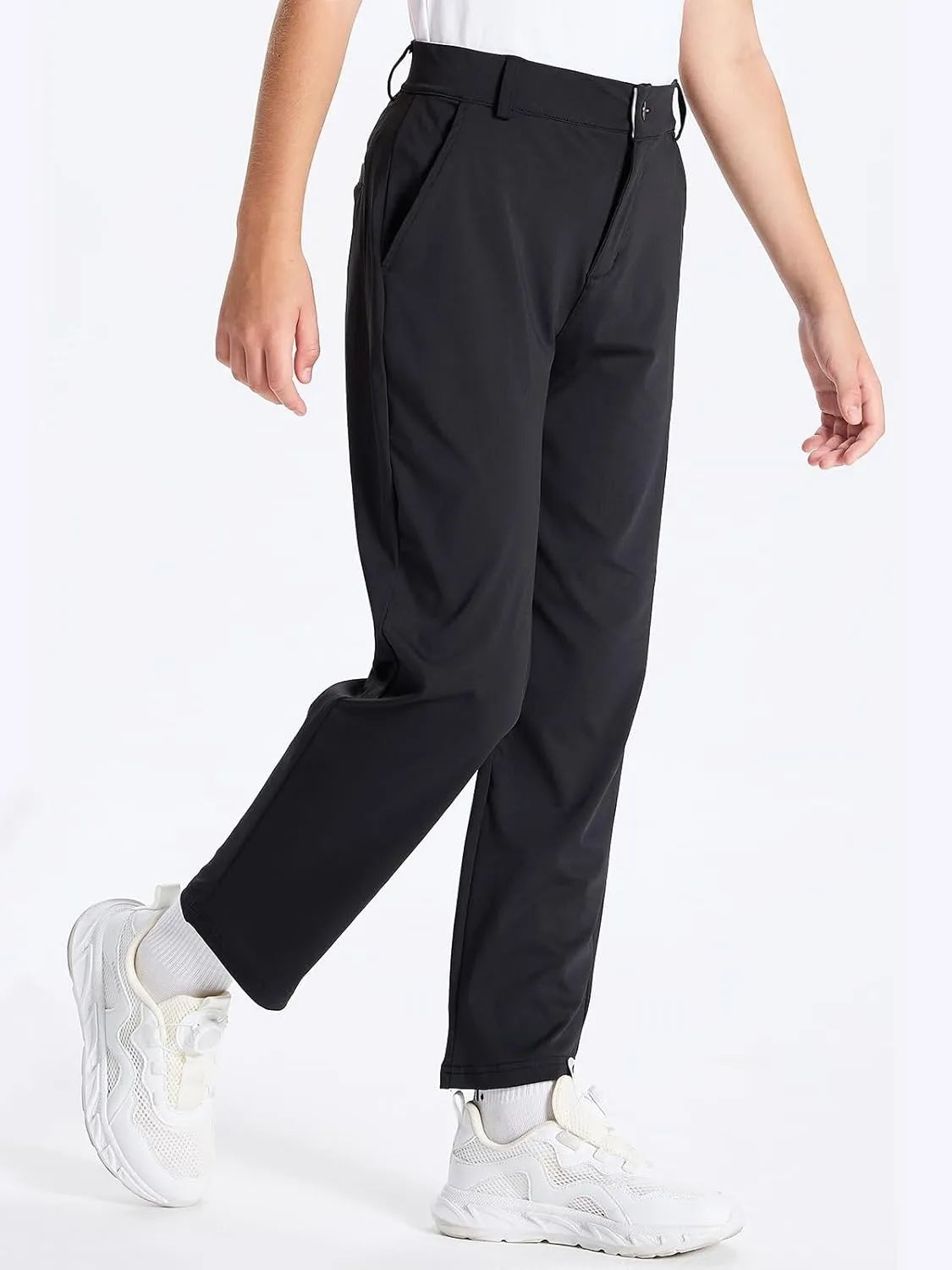 DEVOROPA Youth Boys Golf Pants Stretch Flat Front Dress Athletic Casual Pants School Uniform Chino Twill Pants Pockets