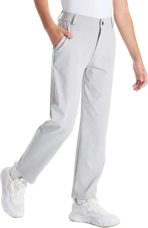DEVOROPA Youth Boys Golf Pants Stretch Flat Front Dress Athletic Casual Pants School Uniform Chino Twill Pants Pockets