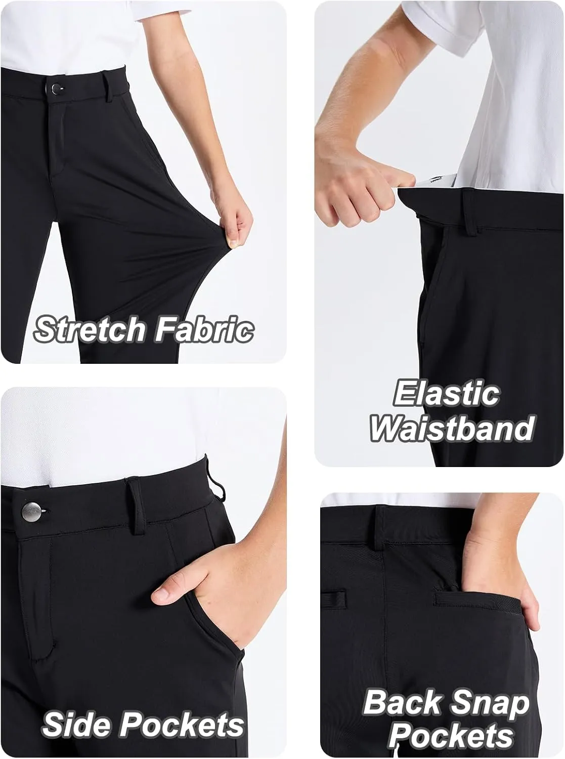 DEVOROPA Youth Boys Golf Pants Stretch Flat Front Dress Athletic Casual Pants School Uniform Chino Twill Pants Pockets