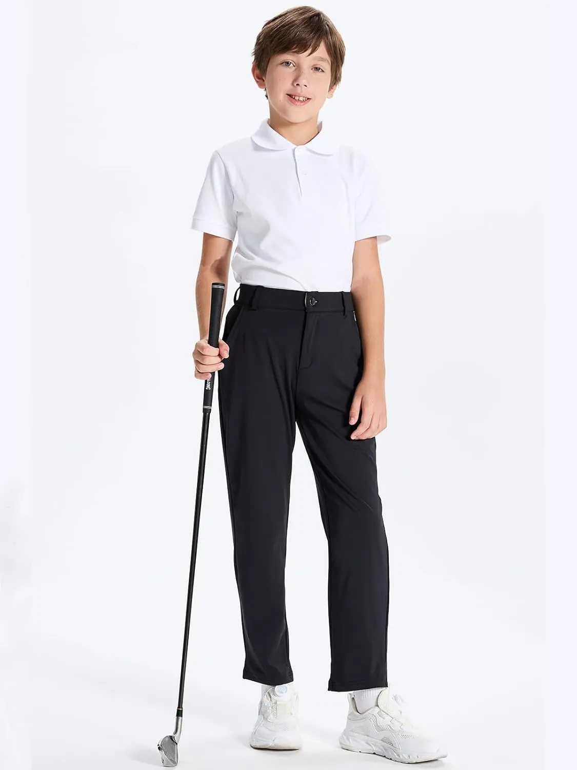 DEVOROPA Youth Boys Golf Pants Stretch Flat Front Dress Athletic Casual Pants School Uniform Chino Twill Pants Pockets