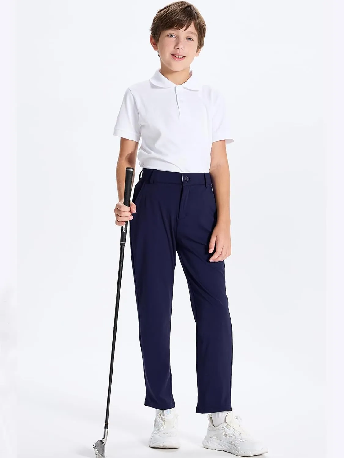 DEVOROPA Youth Boys Golf Pants Stretch Flat Front Dress Athletic Casual Pants School Uniform Chino Twill Pants Pockets