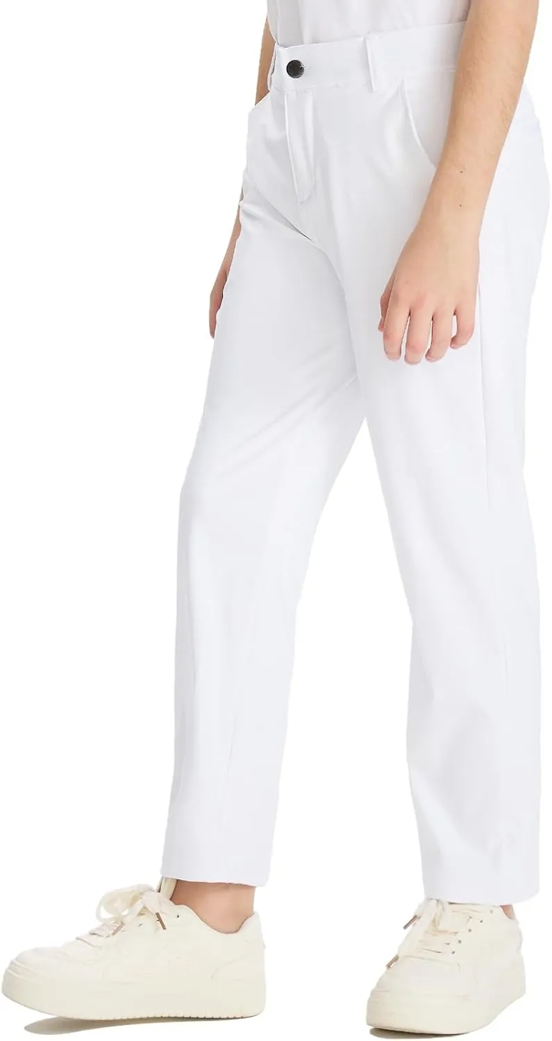 DEVOROPA Youth Boys Golf Pants Stretch Flat Front Dress Athletic Casual Pants School Uniform Chino Twill Pants Pockets
