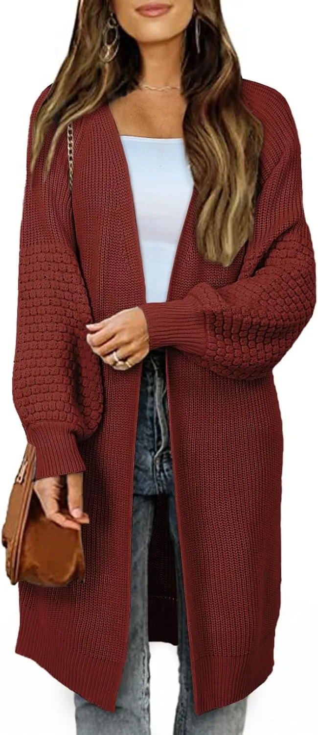 Dokotoo Women's 2025 Fashion Casual Open Front Long Sleeve Chunky Cable Knit Cardigans Sweaters Outerwear Coats