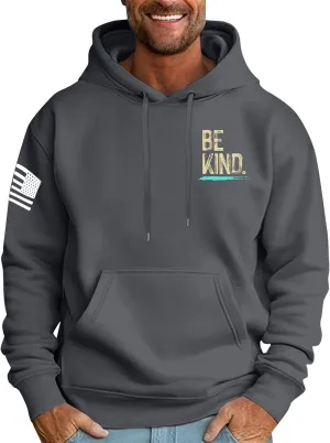 DOPOCQ Mens Hoodies Pullover Be Kind Print Casual Long Sleeve Sweatshirts Oversized Hooded Collar Drawstring Pullover