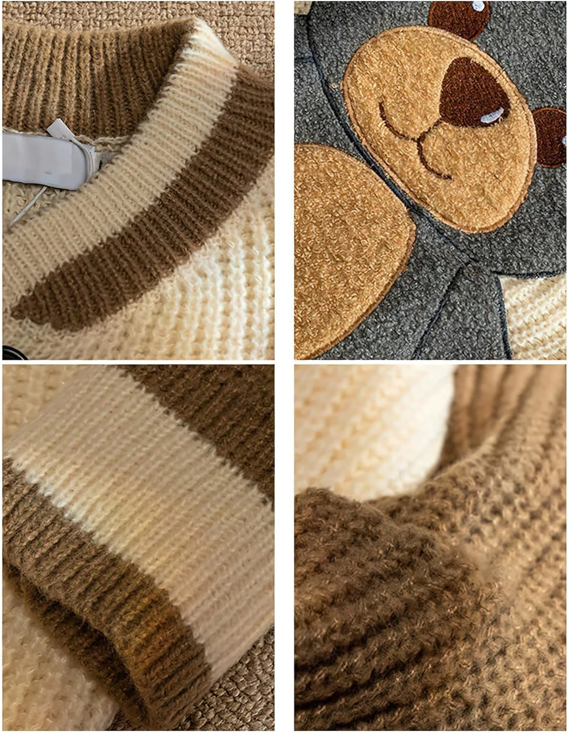 ebossy Womens Cute Bear Embroidery Knit Cardigans Casual Loose Button Down Drape Long Sleeve Varsity Sweater Jacket