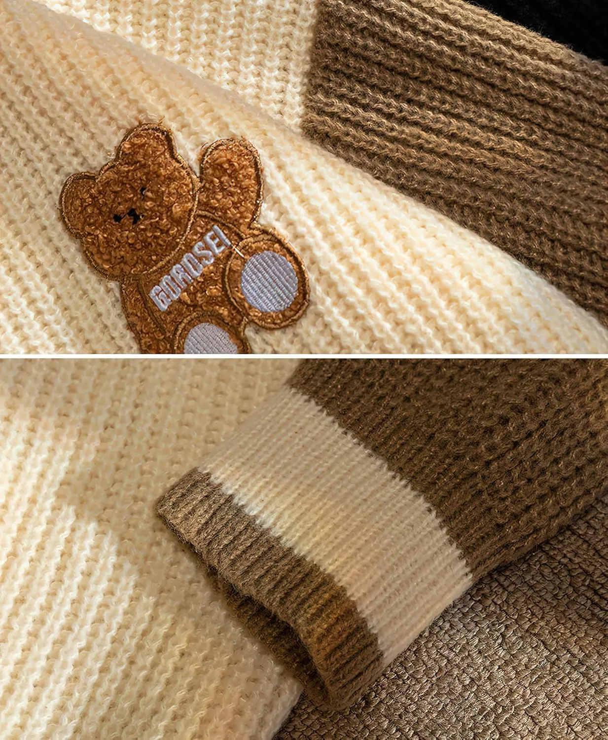 ebossy Womens Cute Bear Embroidery Knit Cardigans Casual Loose Button Down Drape Long Sleeve Varsity Sweater Jacket