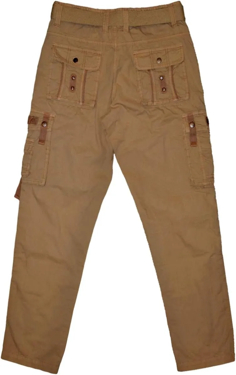 ETHANOL Men Relaxed Cargo Pants with 6 Big Pockets Casual Work Combat Trousers