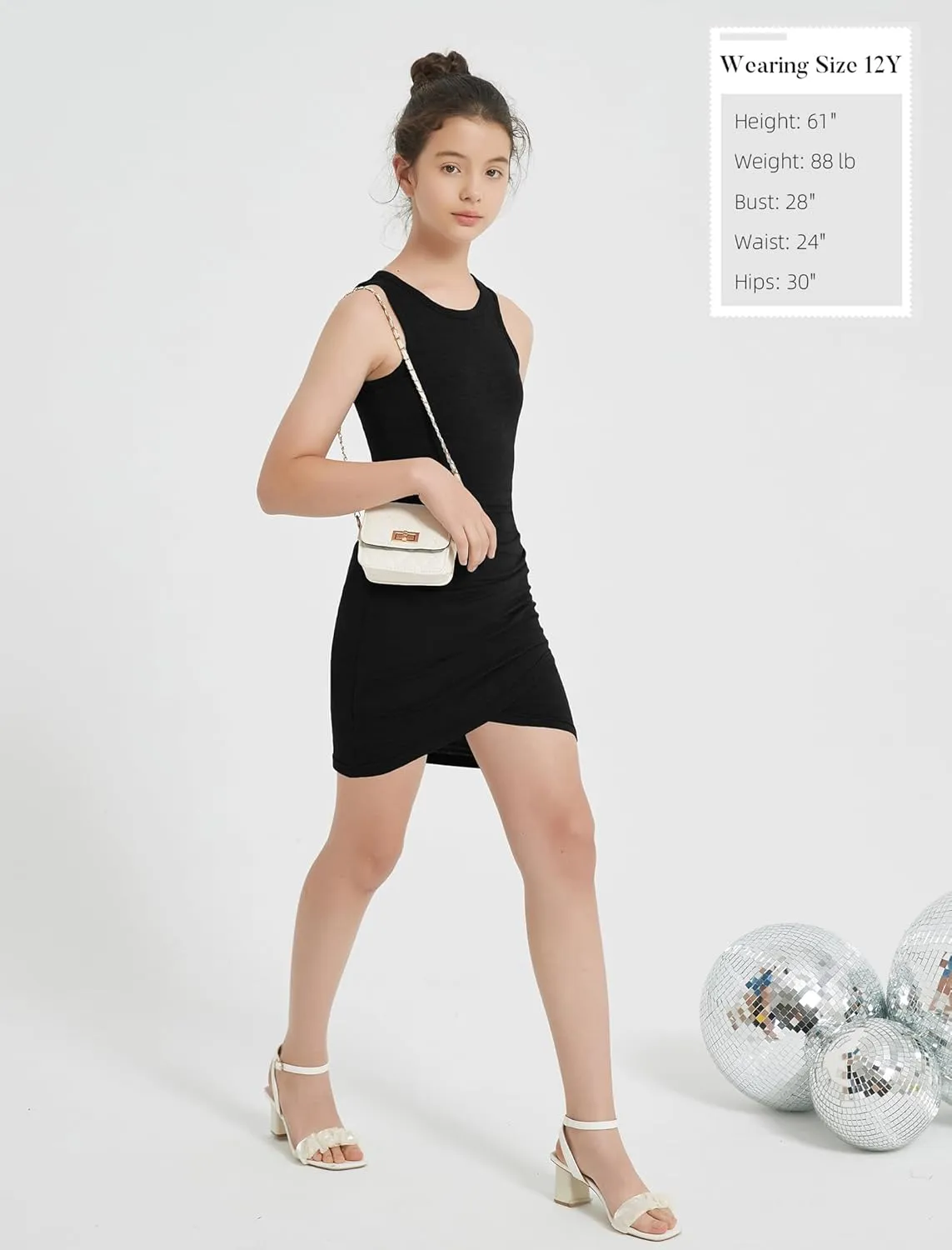 EXARUS Girls Bodycon Short Ruched Pencil Dresses Sleeveless Fitted Tank Crew Neck Party Casual Mini Dress