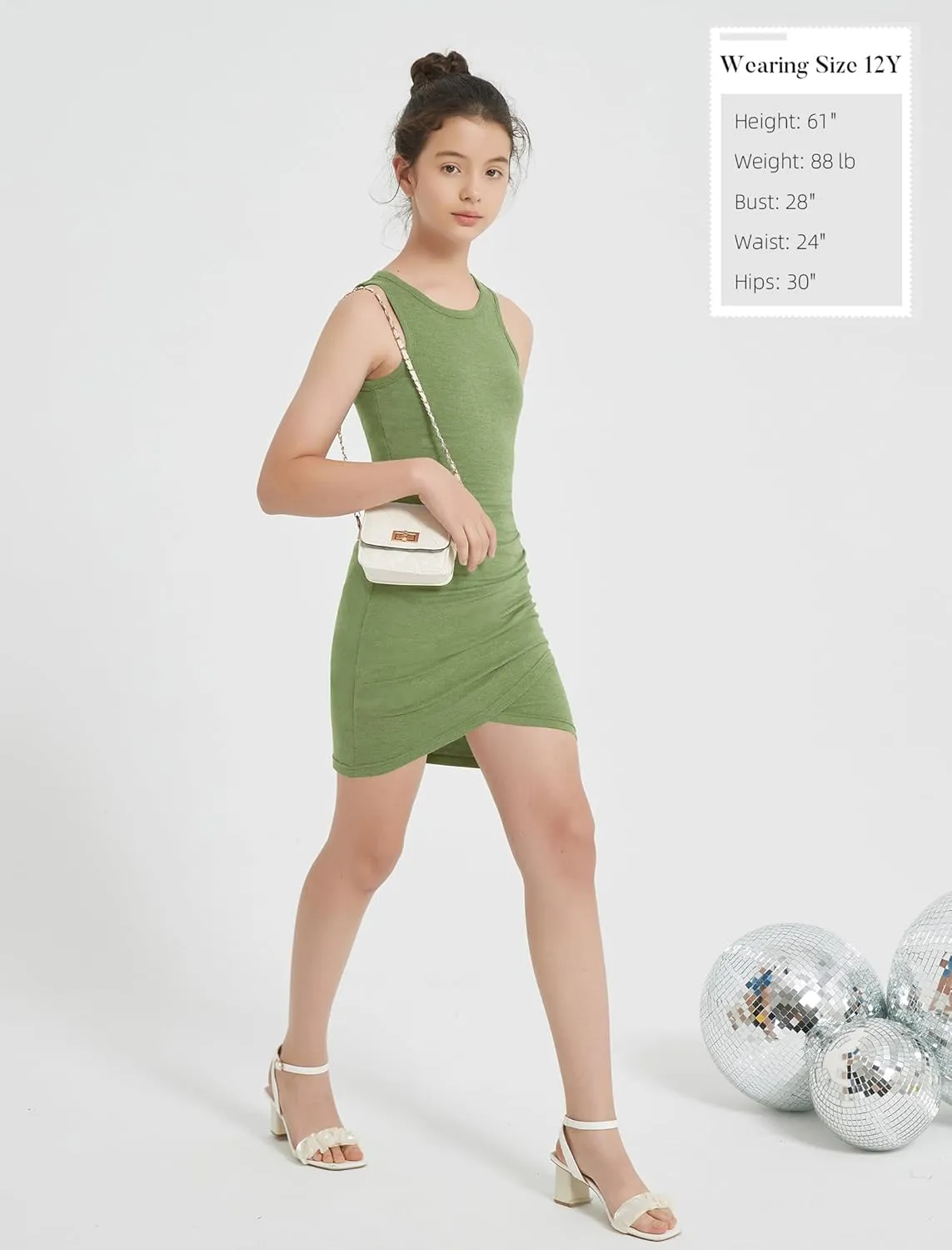 EXARUS Girls Bodycon Short Ruched Pencil Dresses Sleeveless Fitted Tank Crew Neck Party Casual Mini Dress
