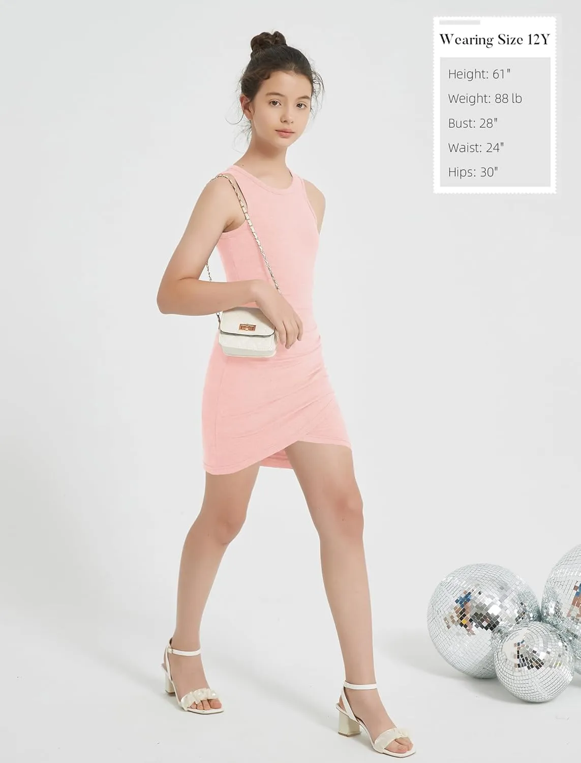EXARUS Girls Bodycon Short Ruched Pencil Dresses Sleeveless Fitted Tank Crew Neck Party Casual Mini Dress