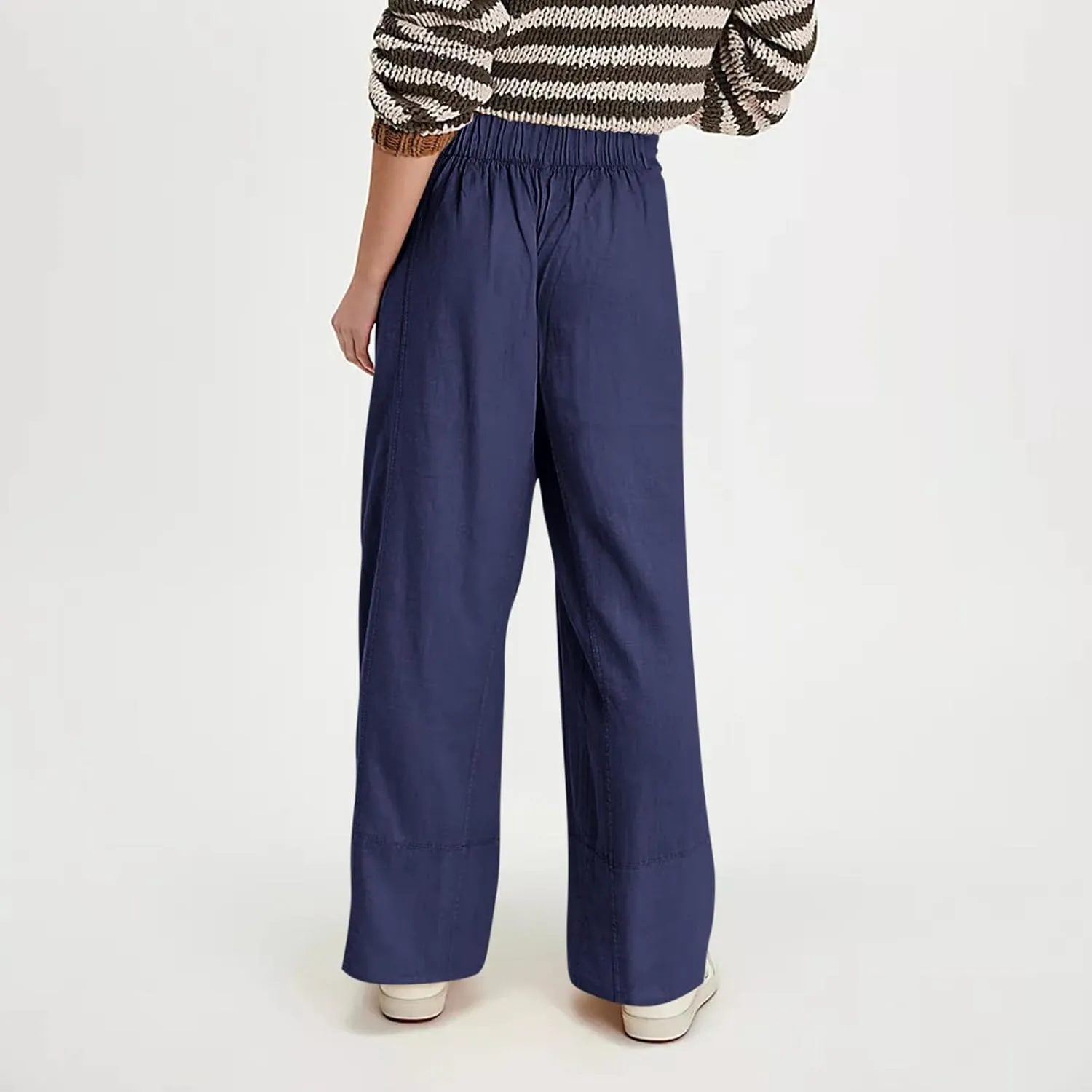 fanmpghleoo Wide Leg Linen Pants Women Summer Casual Elastic High Waisted Linen Trousers with Pockets Beach Vacation Slacks