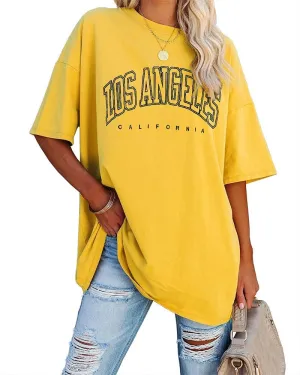 Fazortev Womens Oversized Los Angeles California Graphic T Shirts Half Sleeve Summer Loose Casual Tees Tunic Tops