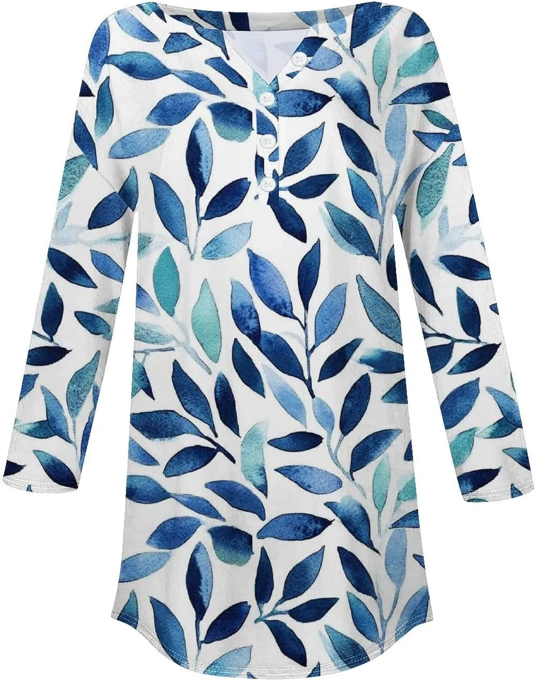 Floral Print 3/4 Length Sleeve Womens Tops 2025 Summer Henley Buttons V Neck Shirts Trendy Flowy Tunic Blouse Tees