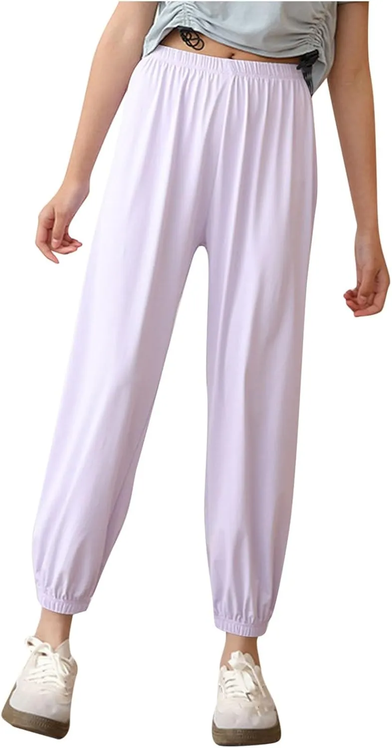 Girls Joggers Pants Lightweight Quick Dry Running Workout Sweatpants Kids Elastic Waist Summer Anti-Mosquito Joggers