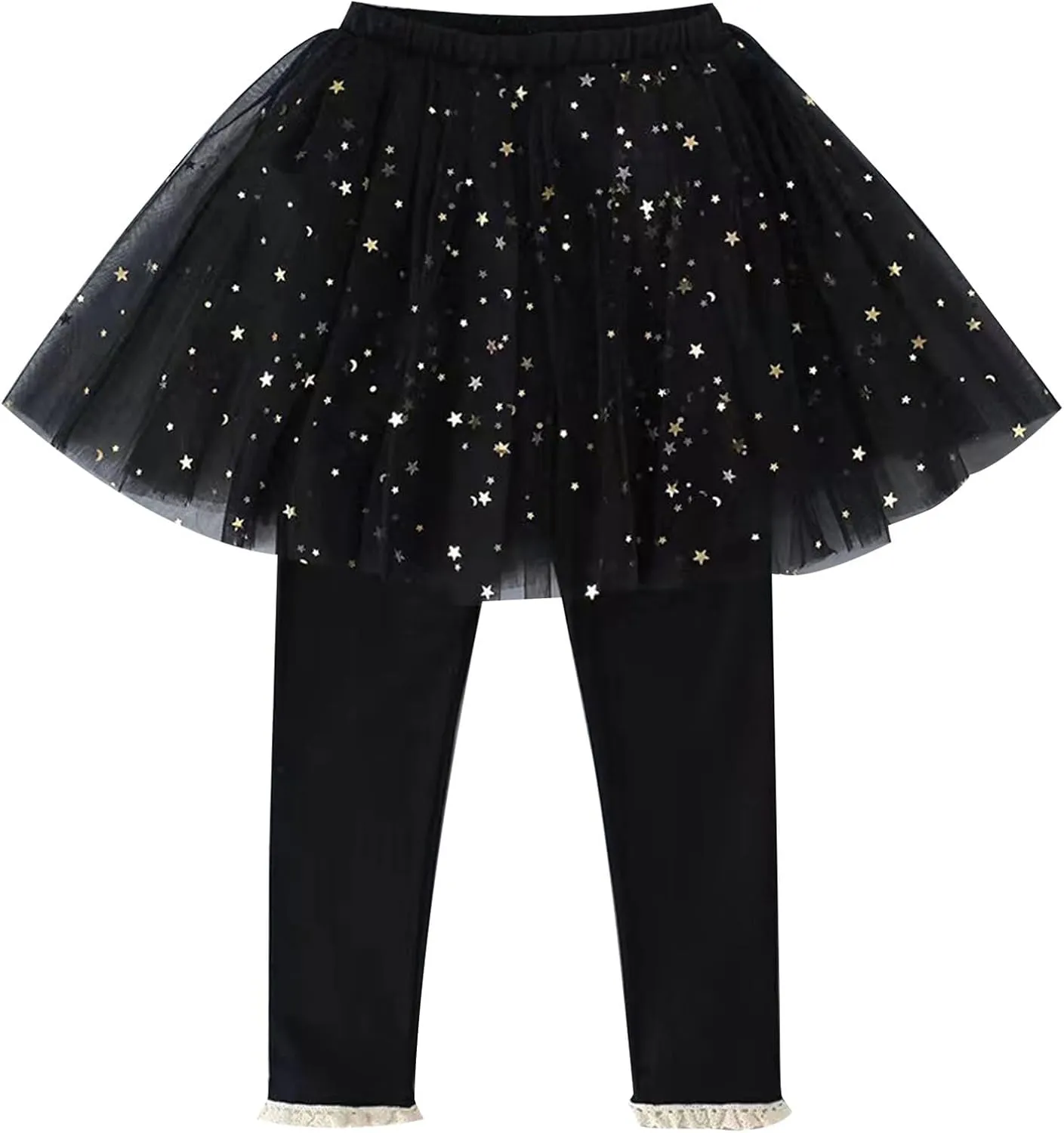 Girls Sequin Sparkly Footless Leggings Skirts Cotton Stretchy Pantskirt with Tutu Ruffle 𝗧winkle S𝘁ar Skirt Baby Girl