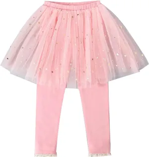 Girls Sequin Sparkly Footless Leggings Skirts Cotton Stretchy Pantskirt with Tutu Ruffle 𝗧winkle S𝘁ar Skirt Baby Girl