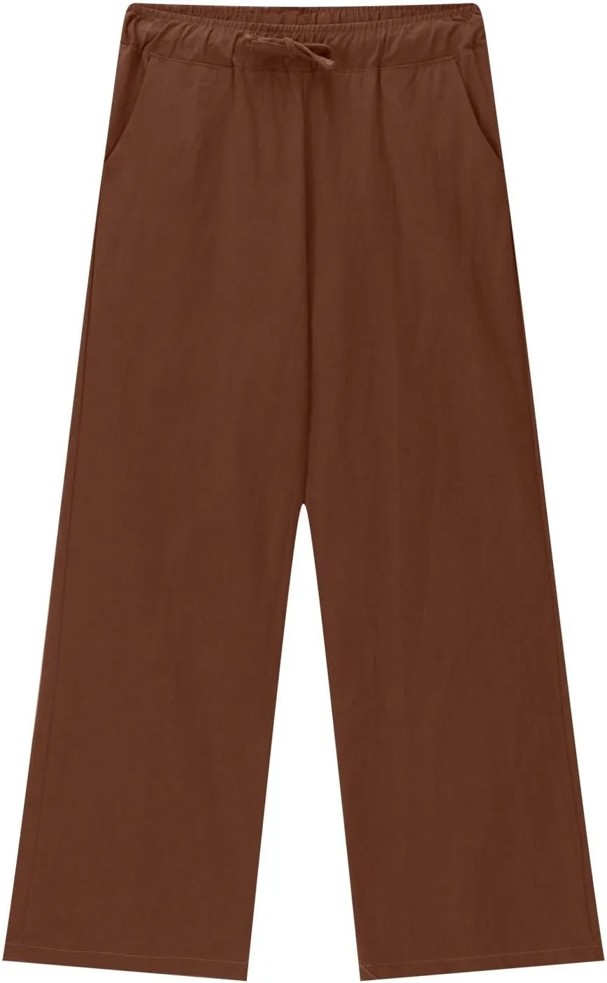 Girls Wide Leg Pants Dressy Casual Linen Trousers Flowy Beach Pants Loose Fit Drawstring Pants Summer High Waist Pant