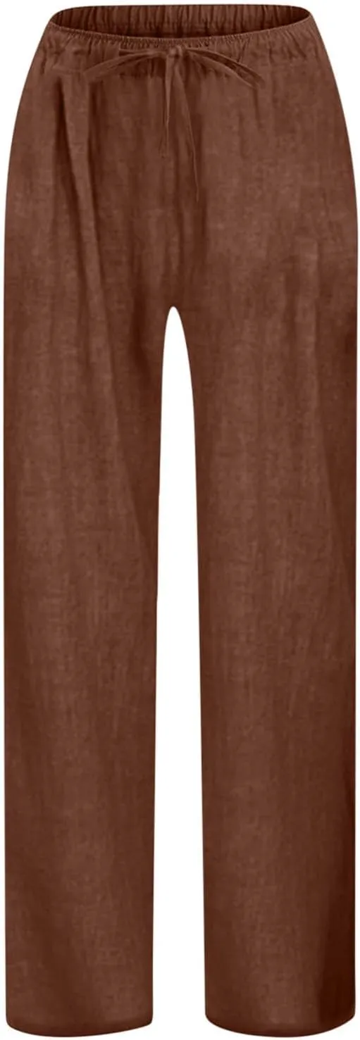 Girls Wide Leg Pants Dressy Casual Linen Trousers Flowy Beach Pants Loose Fit Drawstring Pants Summer High Waist Pant