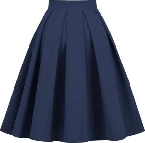 Girstunm Women's Pleated Vintage Skirt Floral Print A Line Midi Skirts with Pockets Midi Skirt with Slit