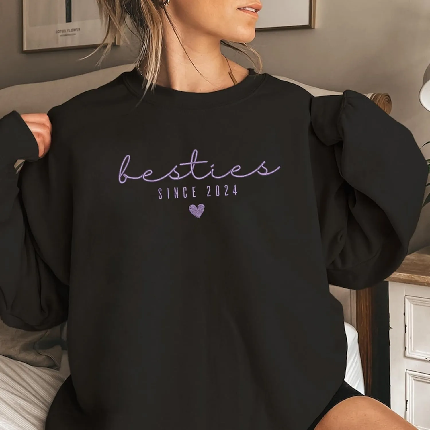 GODMERCH Custom Besties Couple Embroidered Shirt, Best Friends Hoodies Sweatshirt Gifts for Sister Women Best Friend