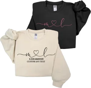GODMERCH Valentine Day Gifts, Custom Embroidered Matching Couples Sweatshirt, Personalized Numeral Roman Date Hoodies Shirt